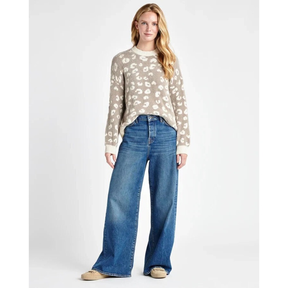 Splendid Mal Leopard Sweater‎ Womens Small Beige Pullover Crew Neck Cozy Soft